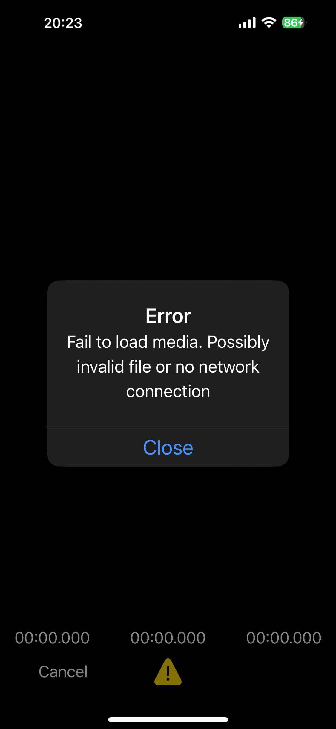 Alert shown when media fails to load